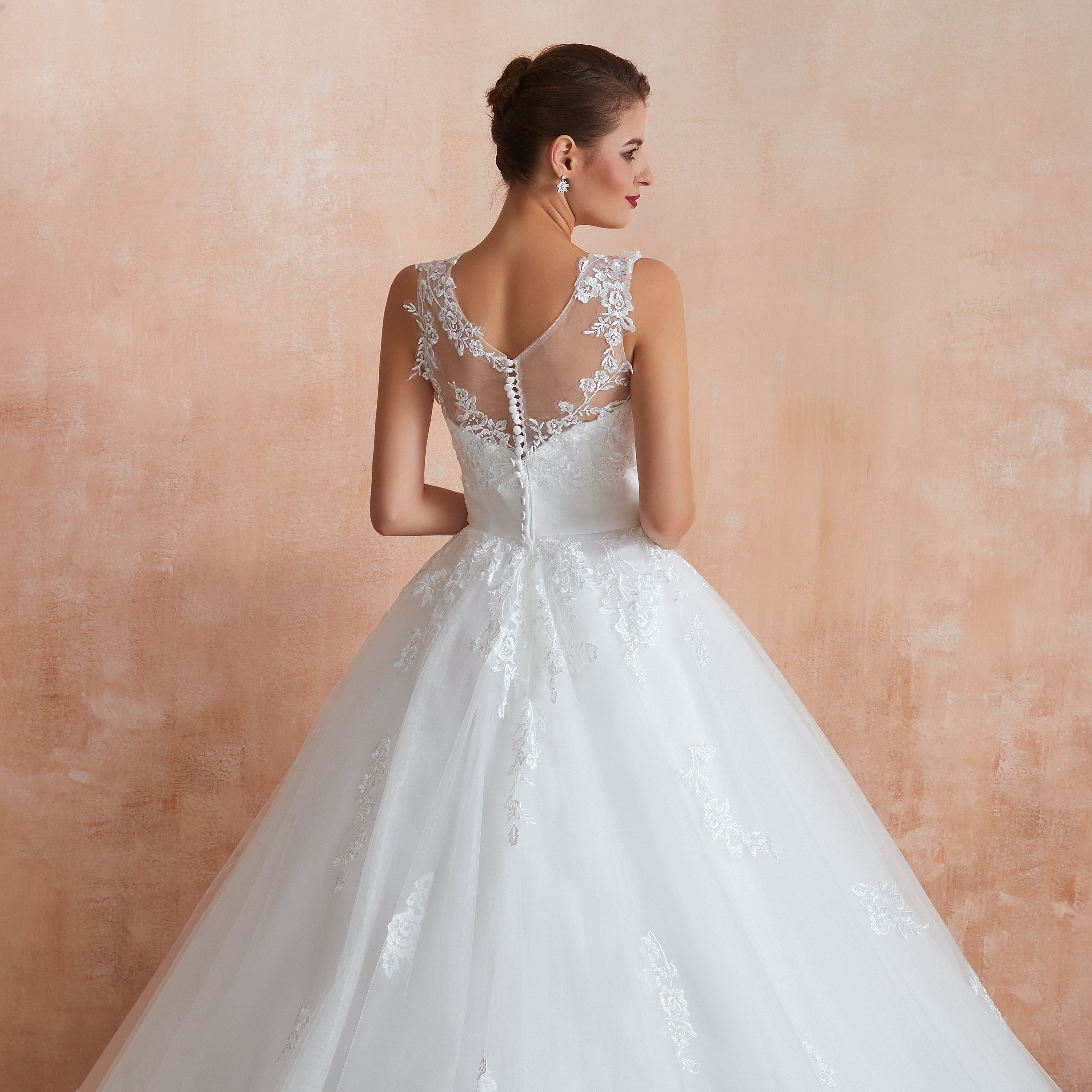 Bateau Illusion Appliqued Wedding Gowns Custom Made - promboutiqueonline