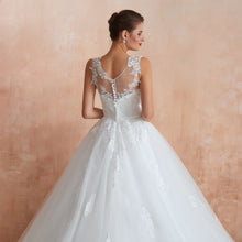 Load image into Gallery viewer, Bateau Illusion Appliqued Wedding Gowns Custom Made