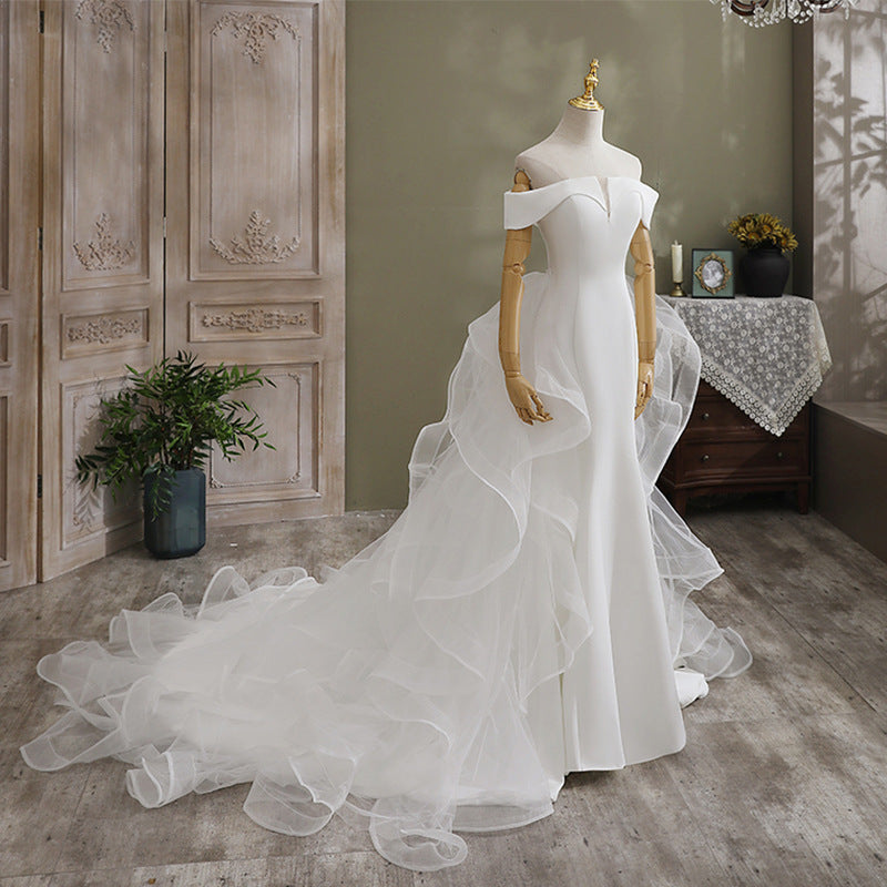 Off The Shoulder Mermaid Wedding Dresses with Layered Train - promboutiqueonline