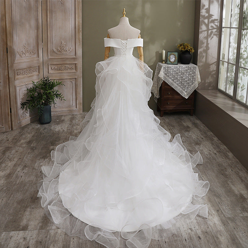 Off The Shoulder Mermaid Wedding Dresses with Layered Train - promboutiqueonline