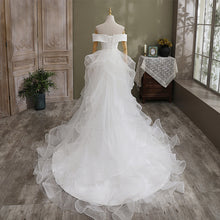 Load image into Gallery viewer, Off The Shoulder Mermaid Wedding Dresses with Layered Train
