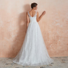 Load image into Gallery viewer, Floral Lace V-neck Traditional Wedding Gowns with Sheer Straps