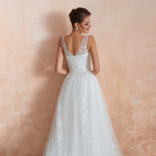 Load image into Gallery viewer, Floral Lace V-neck Traditional Wedding Gowns with Sheer Straps