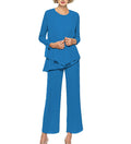 Formal 3 Pieces Chiffon Mother of the Bride Outfits Long Sleeves Dressy Pantsuits for Wedding - promboutiqueonline