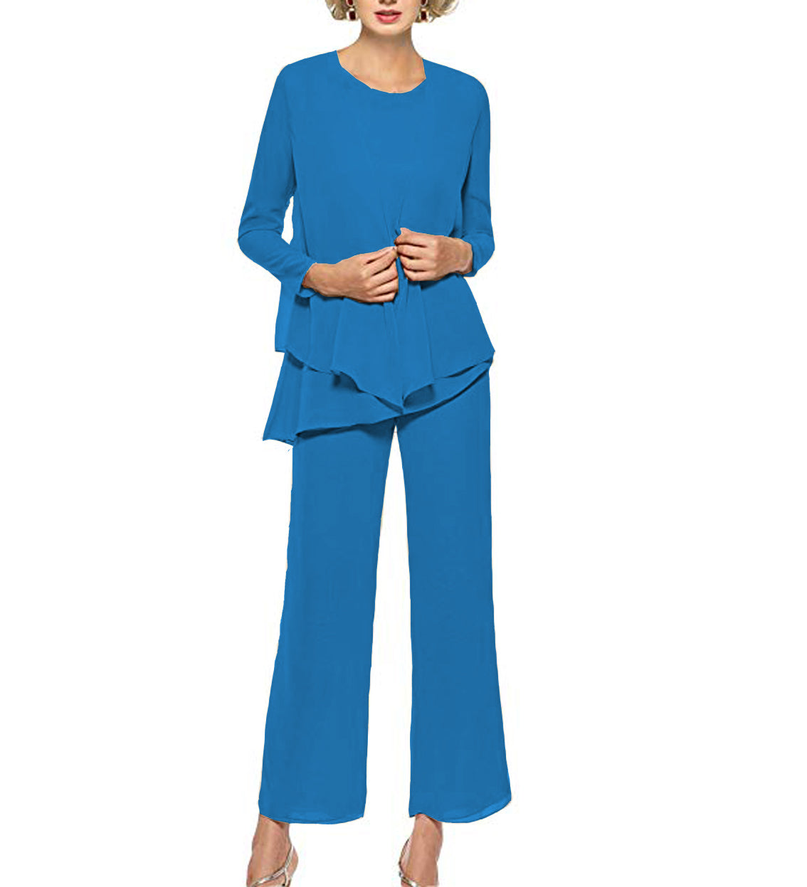 Formal 3 Pieces Chiffon Mother of the Bride Outfits Long Sleeves Dressy Pantsuits for Wedding - promboutiqueonline