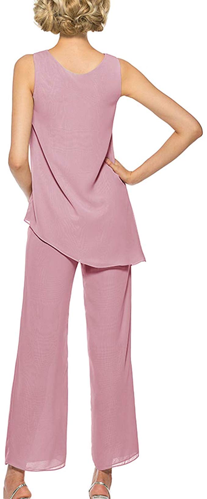 Formal 3 Pieces Chiffon Mother of the Bride Outfits Long Sleeves Dressy Pantsuits for Wedding - promboutiqueonline