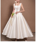 Chic Vintage Square Neckline Satin Wedding Dresses with Big Bowknot for Short Girls - promboutiqueonline