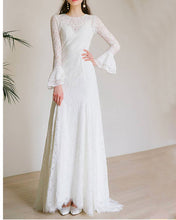 Load image into Gallery viewer, Long Sleeves Form Fitting Lace Wedding Dresses for Lawn Wedding Party