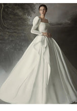 Load image into Gallery viewer, Satin Corset Royal Bridal Gowns Long Puff Sleeves Wedding Dresses