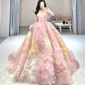 Strapless 3D Flowers Pink Colored Wedding Dresses Debut Ball Gowns - promboutiqueonline
