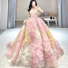 Load image into Gallery viewer, Strapless 3D Flowers Pink Colored Wedding Dresses Debut Ball Gowns