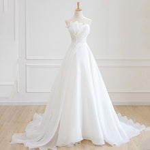 Load image into Gallery viewer, Draped Asymmetric Neckline A-line Wedding Dresses Sweep Train for Petite Brides