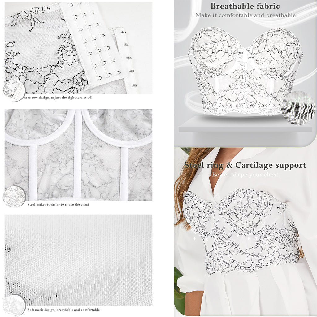 Retro Strapless Supportive Lace Underwire Bustier Corset Shapewear - promboutiqueonline