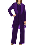 Elegant Chiffon Mother of the Bride Dressy Outfits 3PCS pantsuits for Wedding Party - promboutiqueonline