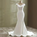Zigzag Off Shoulder Satin Mermaid Wedding Dresses - promboutiqueonline