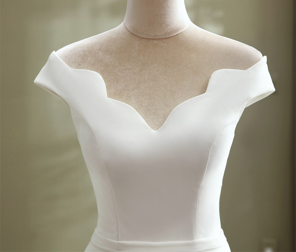 Zigzag Off Shoulder Satin Mermaid Wedding Dresses - promboutiqueonline