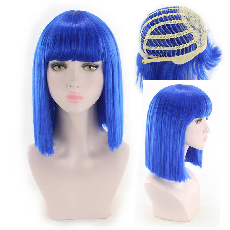 Short Straight Colored Synthetic Bob Hair Cosplay Wigs with Bangs for Women - promboutiqueonline
