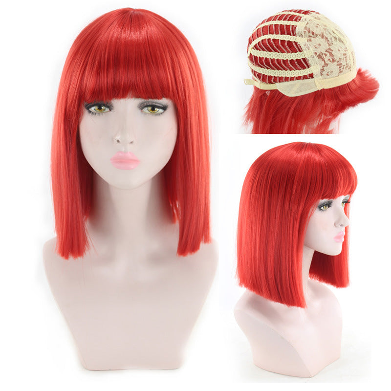Short Straight Colored Synthetic Bob Hair Cosplay Wigs with Bangs for Women - promboutiqueonline