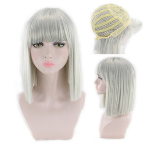 Short Straight Colored Synthetic Bob Hair Cosplay Wigs with Bangs for Women