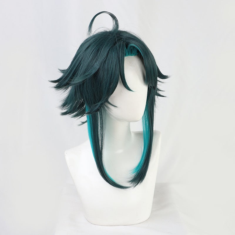 Dark Green Xiao Genshin Cosplay Short Wigs Two Colors Synthetic Fluffy Anime Costume Hairstyles - promboutiqueonline