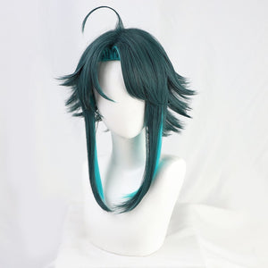 Dark Green Xiao Genshin Cosplay Short Wigs Two Colors Synthetic Fluffy Anime Costume Hairstyles