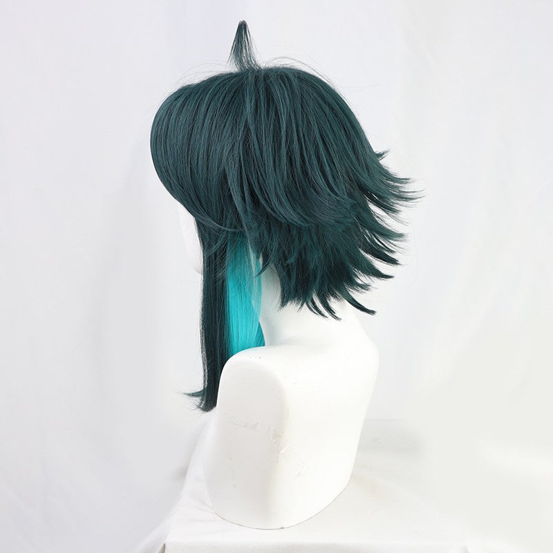 Dark Green Xiao Genshin Cosplay Short Wigs Two Colors Synthetic Fluffy Anime Costume Hairstyles - promboutiqueonline