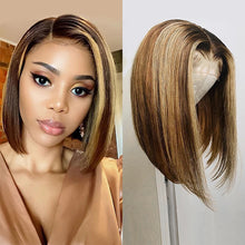 Load image into Gallery viewer, T Frontal Lace Human Hair Bob Wigs for Women Straight Ombre Blonde Highlight Middle Part Lace Front Wigs with Baby Hair