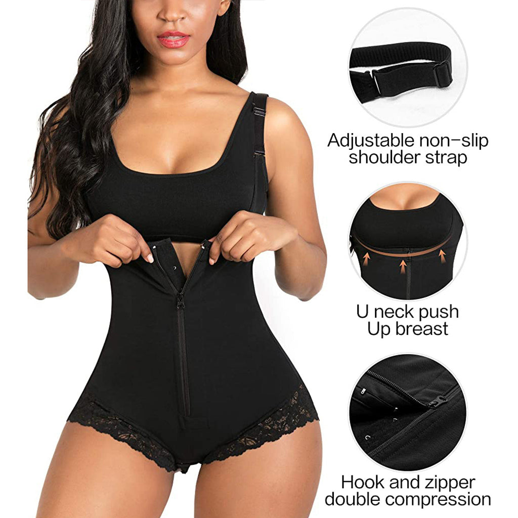 Latex Underbust Bodysuit Body Shaper with Front Zipper Tummy Control Shapewear - promboutiqueonline