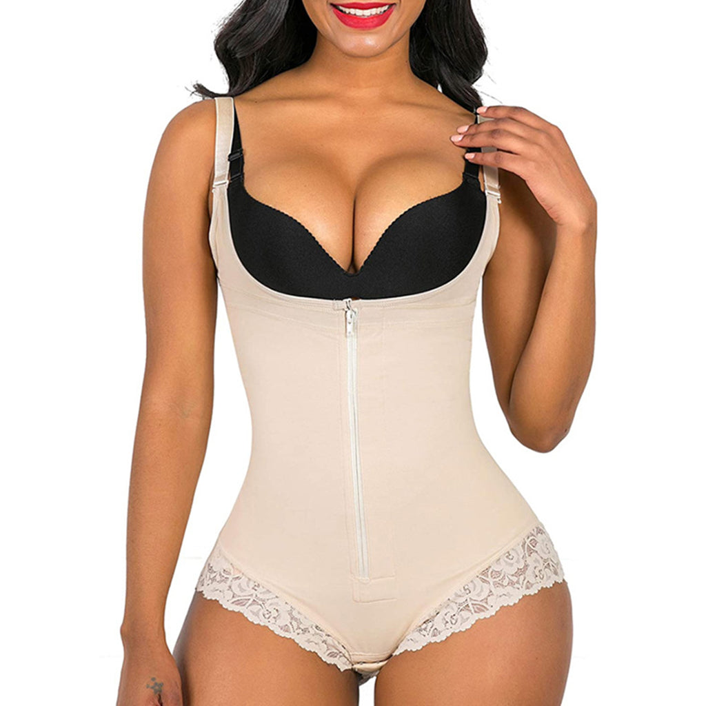 Latex Underbust Bodysuit Body Shaper with Front Zipper Tummy Control Shapewear - promboutiqueonline