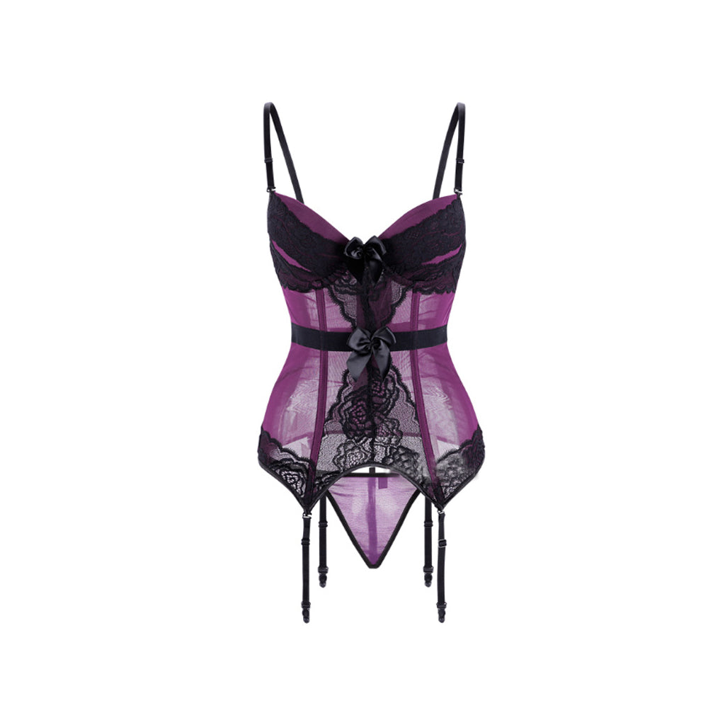 Plus Push Up Corset Vest Shapewear Bowknot Aulic Bustier with Garters - promboutiqueonline