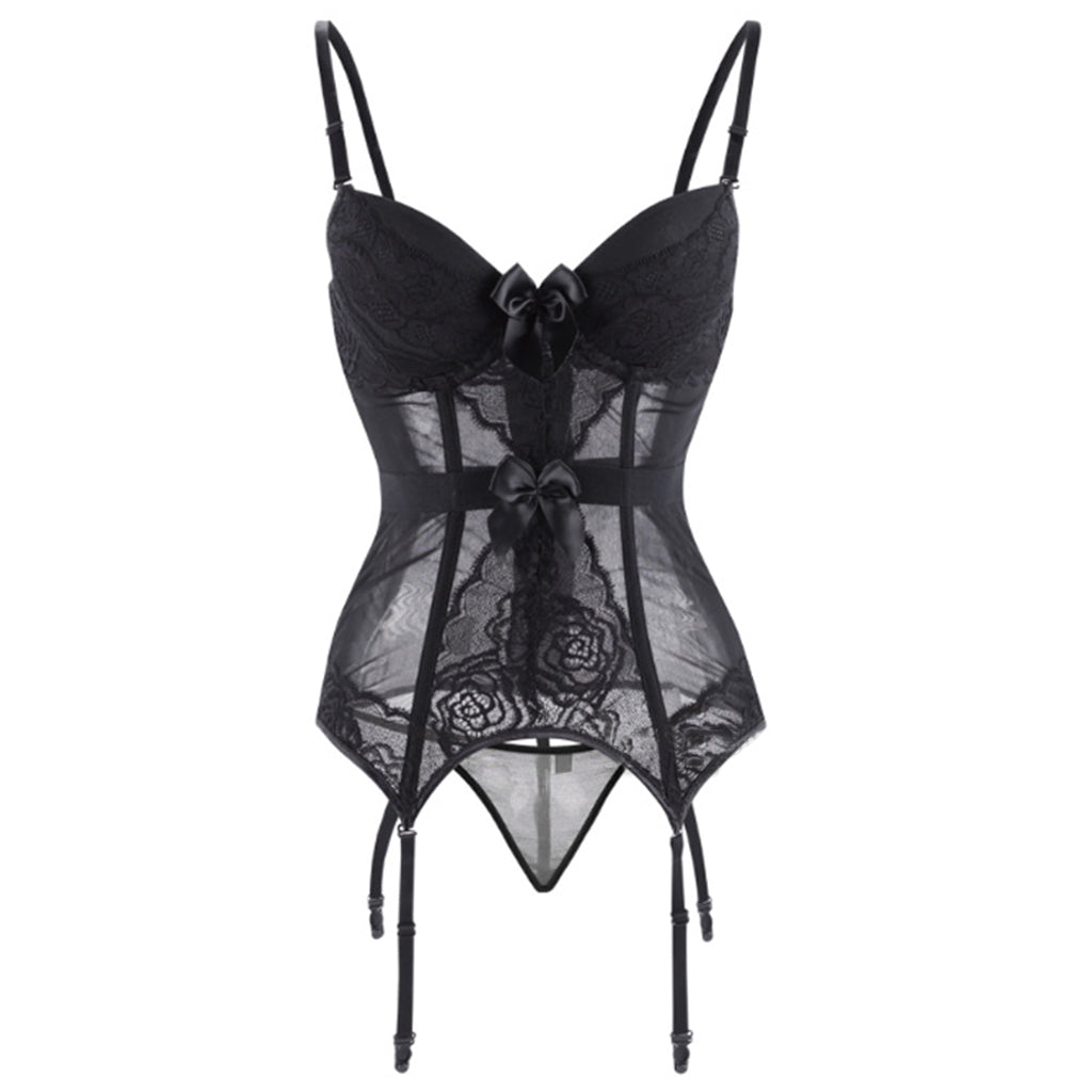Plus Push Up Corset Vest Shapewear Bowknot Aulic Bustier with Garters - promboutiqueonline