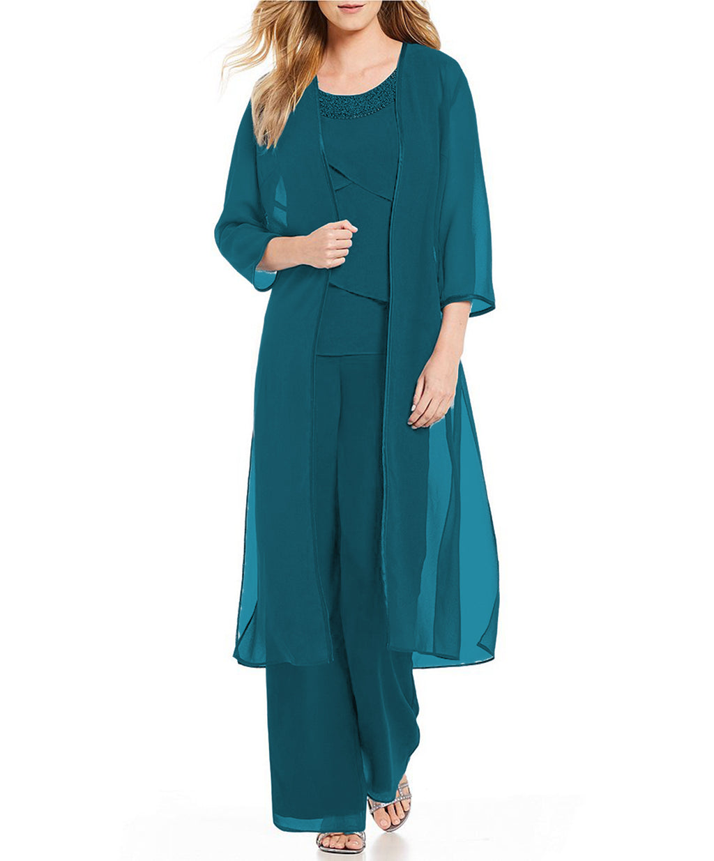 Classic Turquoise Chiffon Three Pieces Beaded Mother of the Bride Dresses - promboutiqueonline