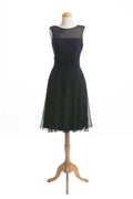 Dark Blue Short Mother of the Bride Dresses with lllusion Neckline - promboutiqueonline