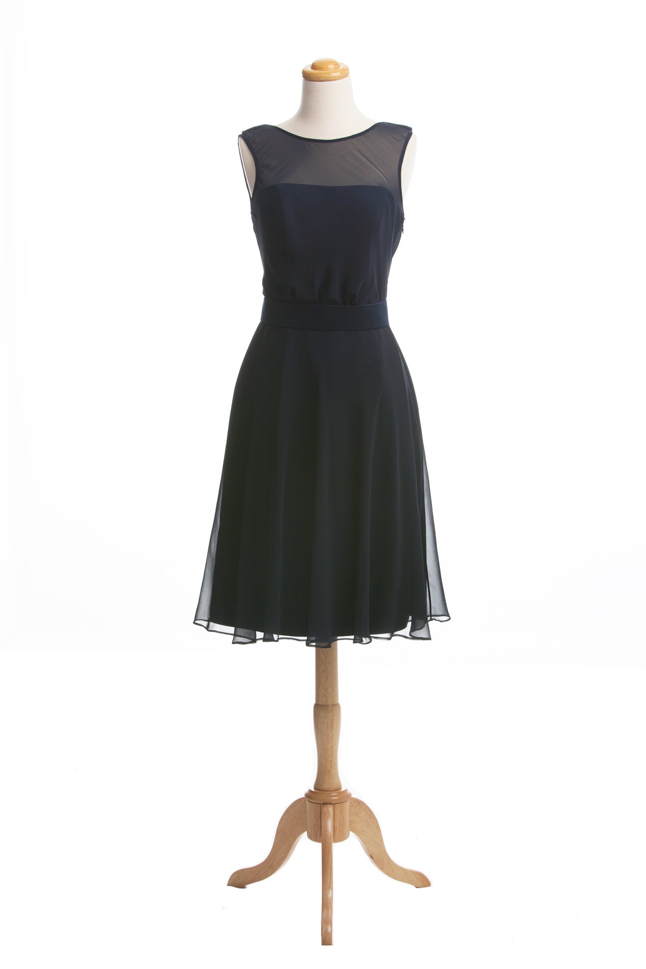 Dark Blue Short Mother of the Bride Dresses with lllusion Neckline - promboutiqueonline