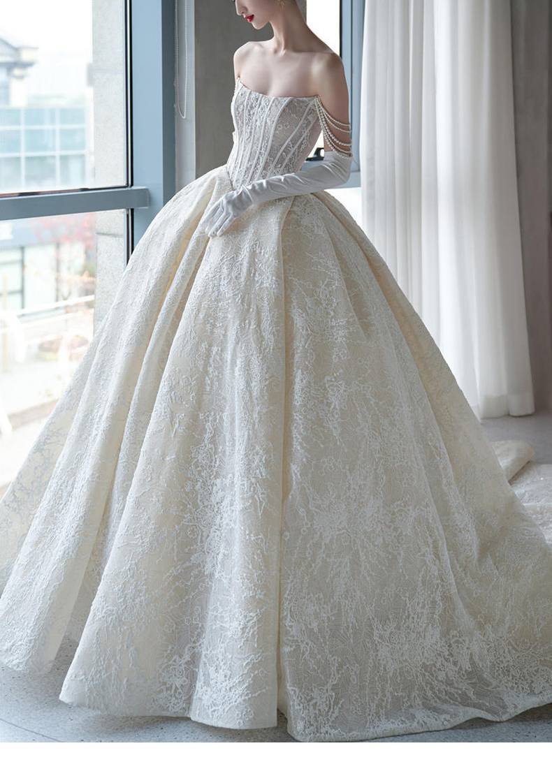 Princess Sleeveless Corset Bridal Gowns Tube Lace Wedding Dresses with Big Bowknot - promboutiqueonline