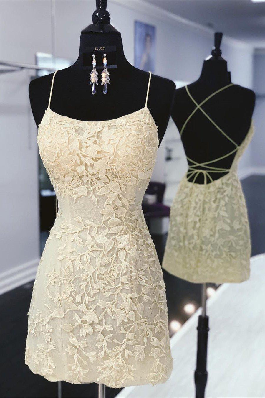 Short Applique Sheath Red Prom Dresses with String Straps Back P581 - promboutiqueonline