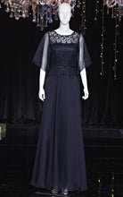 Load image into Gallery viewer, Blue Lace and Chiffon Mother of The Bride Dresses with Mid-length Sheer Sleeves
