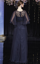 Load image into Gallery viewer, Blue Lace and Chiffon Mother of The Bride Dresses with Mid-length Sheer Sleeves