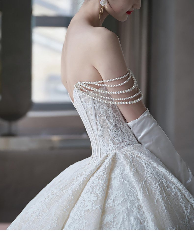 Princess Sleeveless Corset Bridal Gowns Tube Lace Wedding Dresses with Big Bowknot - promboutiqueonline