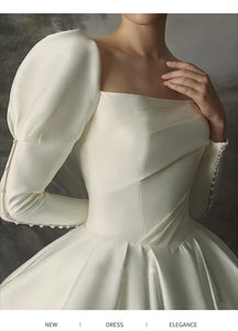 Satin Corset Royal Bridal Gowns Long Puff Sleeves Wedding Dresses