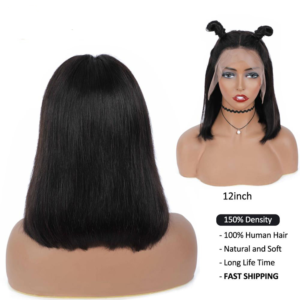 Straight Short Bob Wigs for Women Human Hair Lace Wigs with Natural Baby Hair - promboutiqueonline