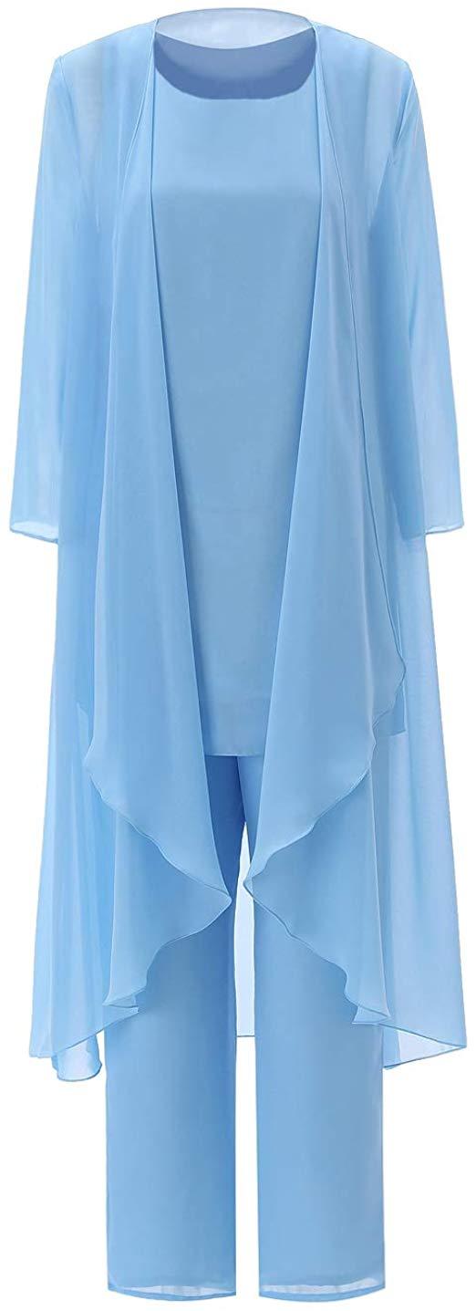 Chiffon 3 Pieces Mother of the Bride Dressy outfits Pantsuits Trouser Suits Wedding Guest Wear - promboutiqueonline
