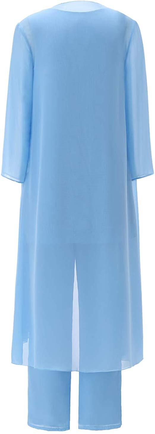 Chiffon 3 Pieces Mother of the Bride Dressy outfits Pantsuits Trouser Suits Wedding Guest Wear - promboutiqueonline