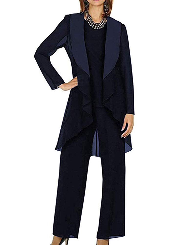 Elegant Chiffon Mother of the Bride Dressy Outfits 3PCS pantsuits for Wedding Party - promboutiqueonline