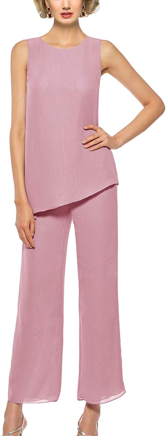 Formal 3 Pieces Chiffon Mother of the Bride Outfits Long Sleeves Dressy Pantsuits for Wedding - promboutiqueonline