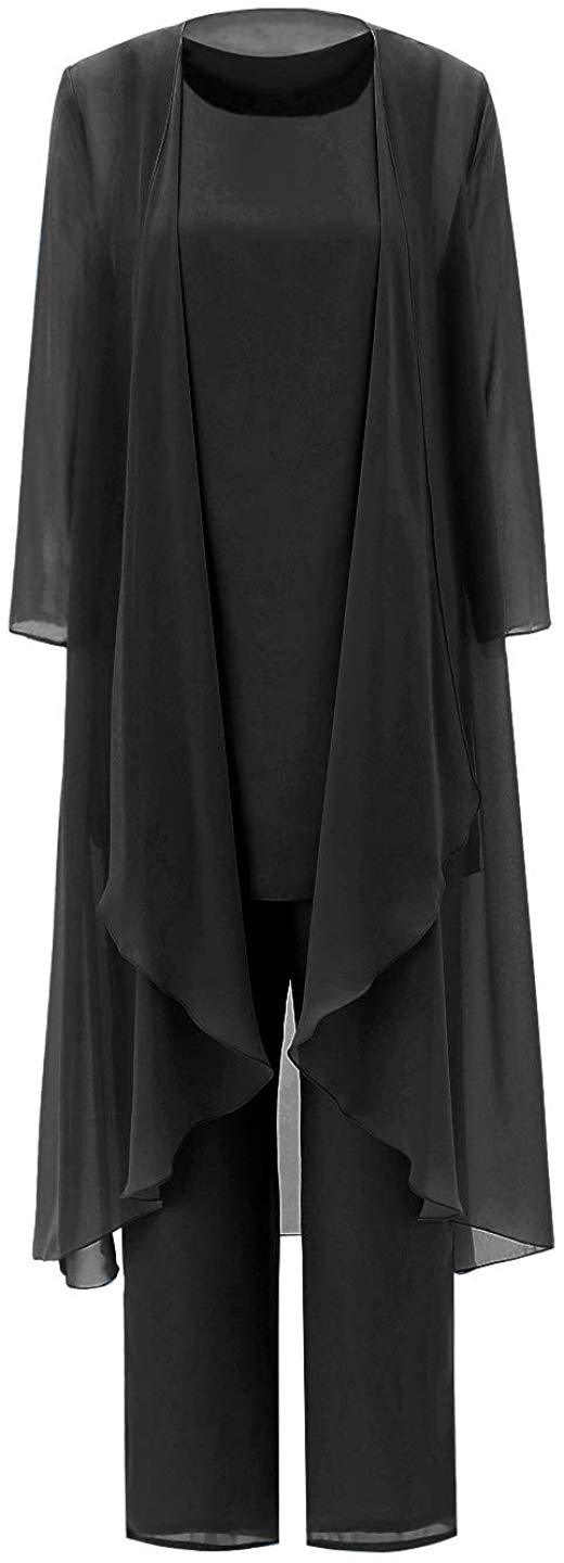 Chiffon 3 Pieces Mother of the Bride Dressy outfits Pantsuits Trouser Suits Wedding Guest Wear - promboutiqueonline
