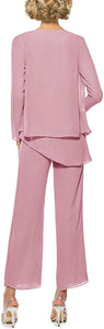 Formal 3 Pieces Chiffon Mother of the Bride Outfits Long Sleeves Dressy Pantsuits for Wedding