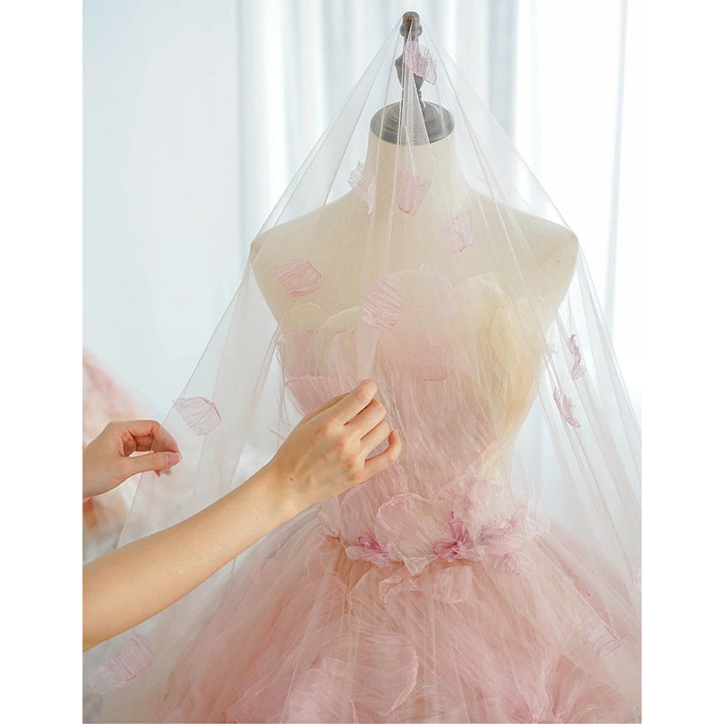 Strapless 3D Flowers Pink Colored Wedding Dresses Debut Ball Gowns - promboutiqueonline