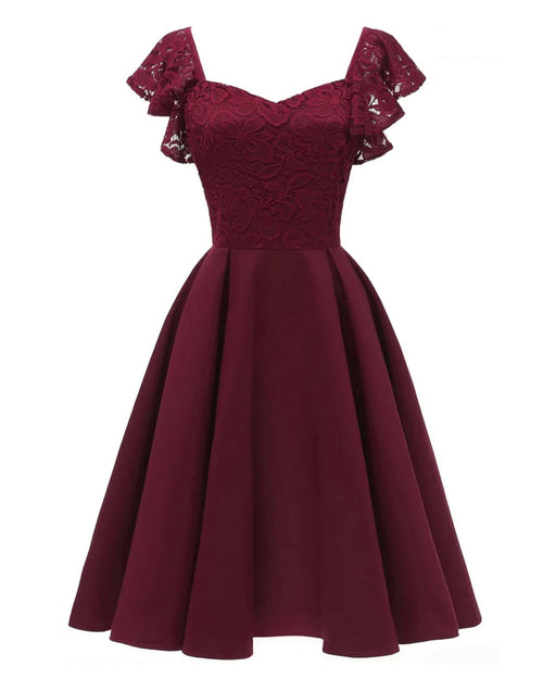 1950s Wine Midi Length Lace and Satin Party Prom Dresses Short Butterfly Sleeves - promboutiqueonline