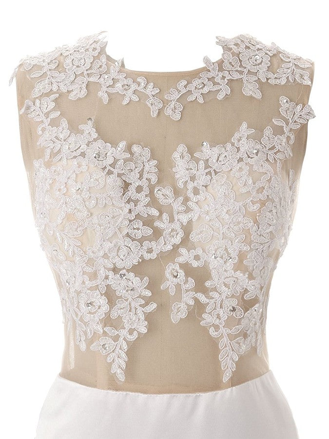Ivory Sheer Appliqued Mermaid Wedding Dresses with Train - promboutiqueonline